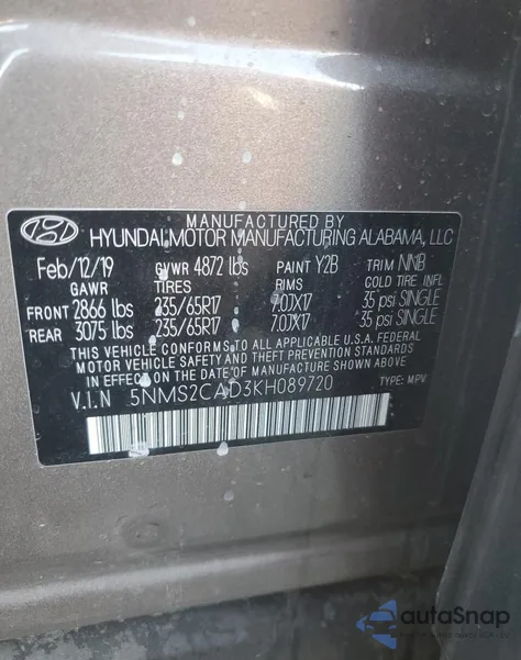 2019 Hyundai Santa Fe Se from USA, damaged, VIN 5NMS2CAD3KH089720